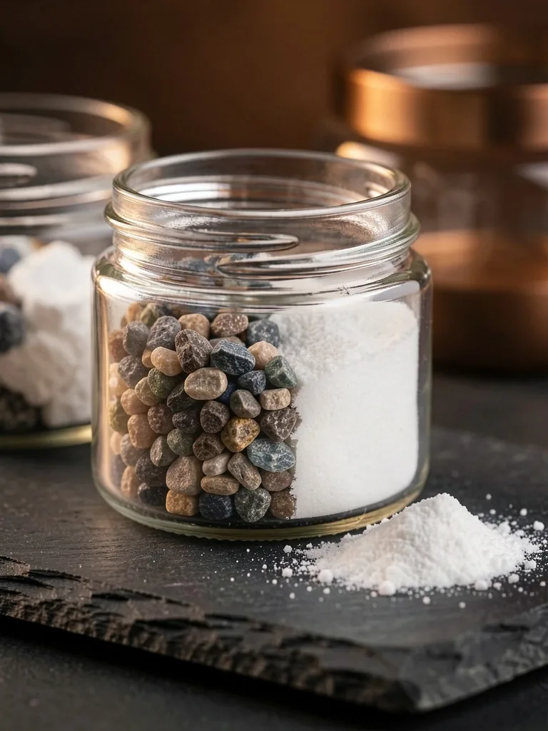 Mineral and vitamin ingredients in glass jars
