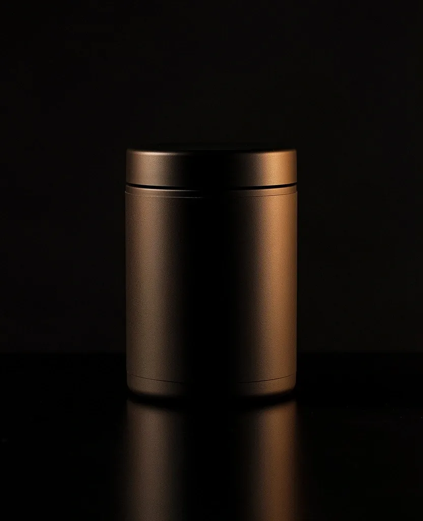 Dark supplement container under studio lighting