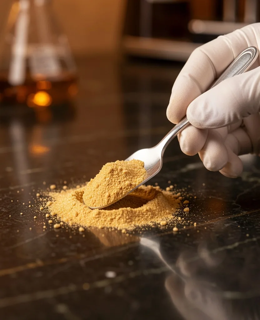 Quality inspector examining raw mineral powder