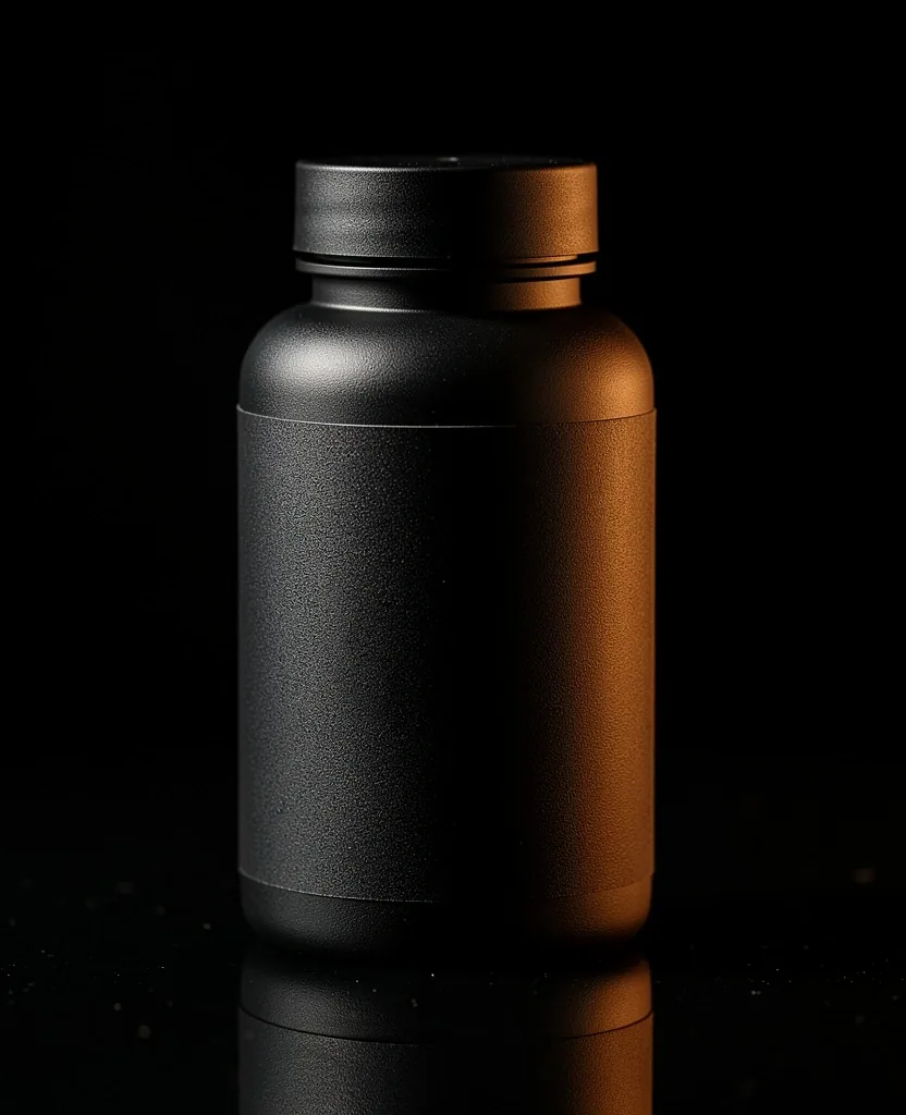 Supplement packaging on dark surface